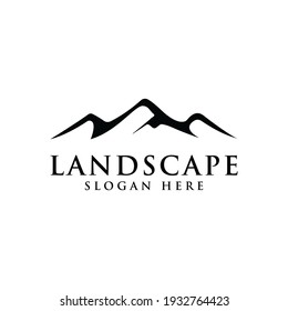 Minimalist Landscape Hills, Mountain Peaks River Creek Simple logo design Vector