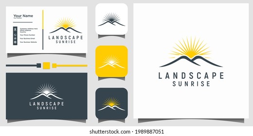 Minimalist Landscape Hills Mountain Peaks branding template business card Vector logo design