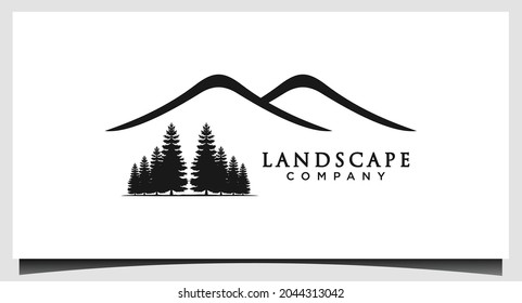 Minimalist Landscape Hills Mountain Peaks with pine Vector logo design