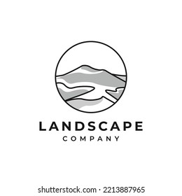 Minimalist Landscape Hills, Mountain Peaks River Creek Simple logo design Vector