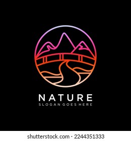 Minimalist Landscape Hills, Mountain Peaks River Creek Simple logo design Vector