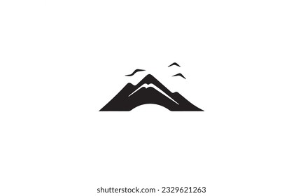 Minimalist Landscape Hills, Mountain Peaks River Creek Simple black logo design Vector on white background