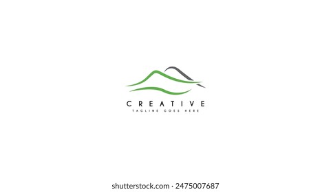 Minimalist Landscape Hills, Mountain Peaks River Creek Simple logo design Vector