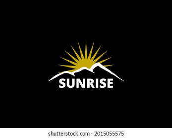 Minimalist Landscape Hills and Sunrise Themed Logo. Mountaintops and hilltops. There are three hilltop landscapes and Sunrise in the shape of a logo. Simple Hills and sun Themed Logo Design.