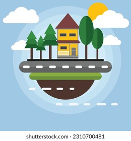 Minimalist Landscape of a House and Some Trees