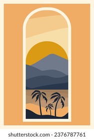 Minimalist landscape with lake and mountains printable view