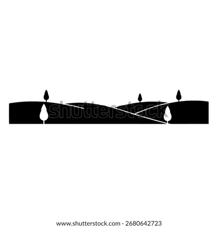 Minimalist landscape line drawing, simple vector of rolling hills for an eco-friendly logo or nature-themed background.