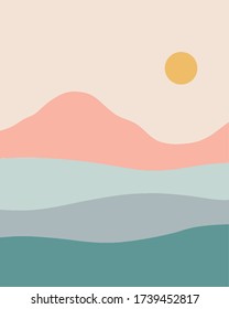 minimalist landscape mountain lake vector illustration 