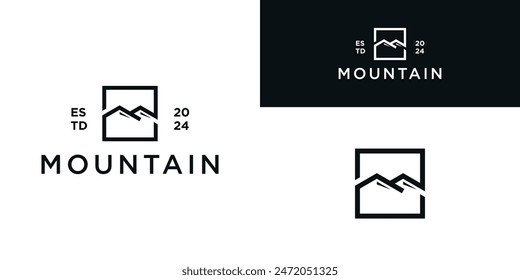 Minimalist landscape mountain logo design. Premium Vector