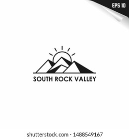 Minimalist Landscape Mountain with Moon or Sun Vector logo design modern template