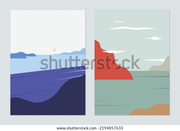 Minimalist Landscape Poster Design Colorful Island Stock Vector