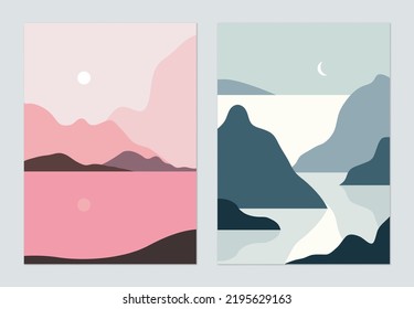 Minimalist landscape poster design, island in the sea at night