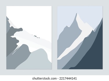 Minimalist landscape poster design, snow mountains