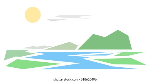 Minimalist landscape with river