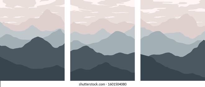 minimalist landscape rolling mountains nordic palette,poster,postcards set of 3 templates