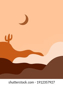 Minimalist landscape set. Abstract shapes. Bauhaus print. Old pop colors palette.Digital contemporary art print. 
