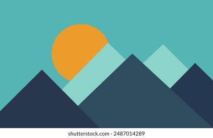 Minimalist landscape with stylized mountains, Illustration, Vector