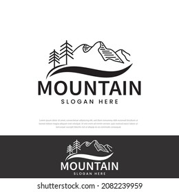Minimalist landscape tree hills logo. Simple logo design vector symbol, icon illustration