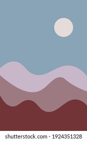 Minimalist Landscape wall art, Mountains print. Boho decor. Abstract  Poster.