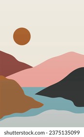 Minimalist Landscape Wall Art . Printable Landscape Boho Wall Art. Printable Wall Art Decoration Poster
