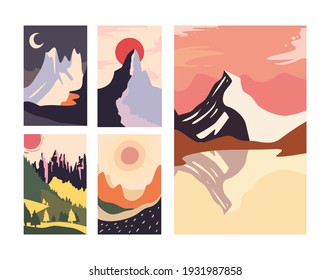 Minimalist landscapes banners collection design, nature and outdoor theme Vector illustration