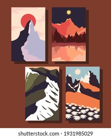 Minimalist landscapes banners icon bundle design, nature and outdoor theme Vector illustration