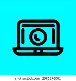 Minimalist Laptop with Clock Icon Vector on Cyan Background
