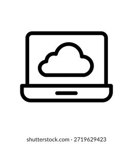 Portátil minimalista con icono de nube que representa la computación en nube, el acceso en línea y el almacenamiento de datos digitales en un estilo de línea limpia