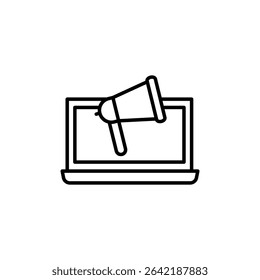 Minimalist Laptop With Megaphone Icon For Digital Communication Campaign