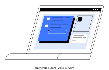 Ein minimalistisches Notebook mit einem offenen Browser, der digitale Dokumente und Papiere anzeigt. Ideal für Online-Arbeit, digitales Marketing, Remote-Arbeit, Online-Studien und Produktivitätsanwendungen. Modern, einfach, sauber.