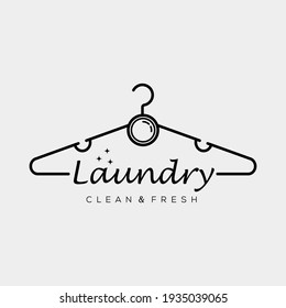 minimalist laundry logo vector illustration design. hanger line art symbol