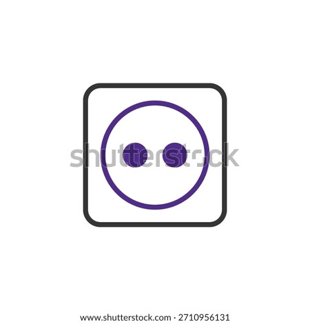 A minimalist laundry symbol presents a square frame enclosing a circle containing two central dots, indicating tumble drying with moderate heat setting is advised. This icon provides clear garment