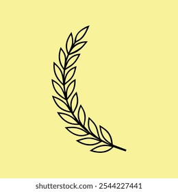 Minimalista Laurel Leaf Line Art no fundo amarelo - Design Botânico Elegante.
