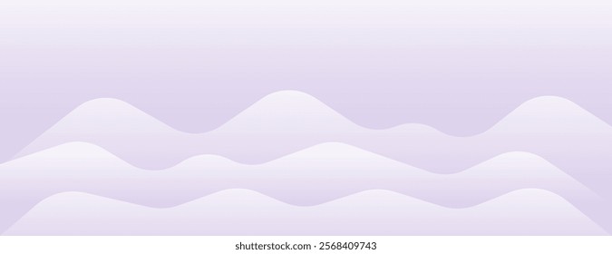 A minimalist lavender background with soft, wavy shapes. The lavender background creates a calming, smooth texture. Soft wave border background. Purple background vector.