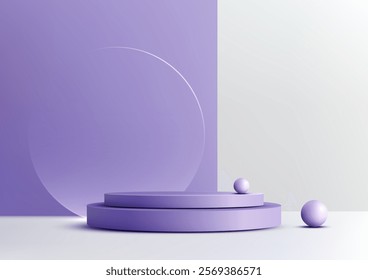 Minimalist lavender podium featuring two smooth spheres on a two-tiered platform. Ideal for modern product displays, art showcases, and refined interior design concepts.