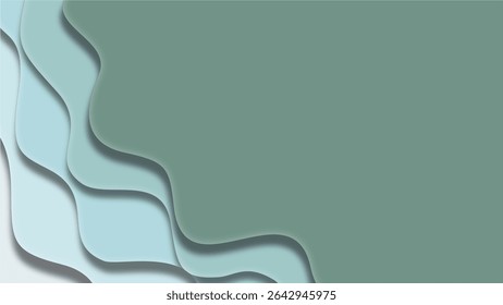 minimalist layered paper cut ocean wave background vector with beach sand and teal colors