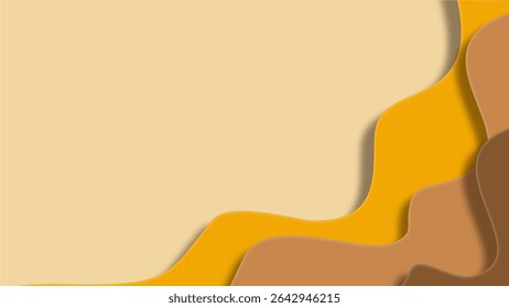 minimalist layered paper cut wave background vector in sandy cream yellow and brown tones for summer