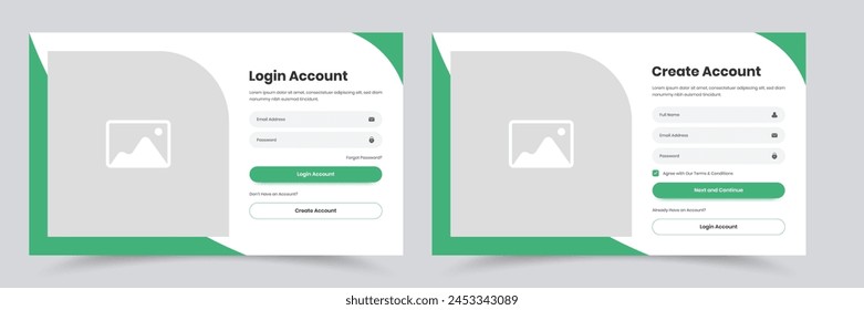 Minimalist layout of login and create account web application user interface