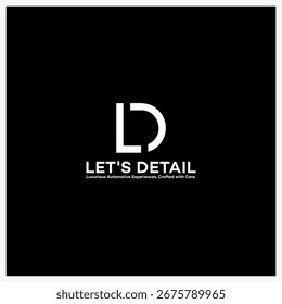Logotipo minimalista del monograma del LD con diseño moderno de la letra en fondo negro