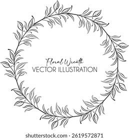 Minimalist leaf branches frame wreath for wedding invitation, certificate and logo branding