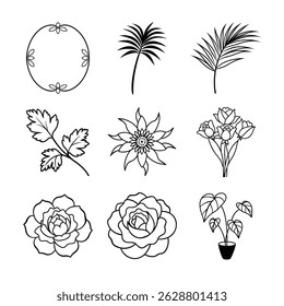 Minimalist Leaf Elements Set vector line art