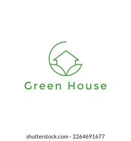 Minimalist leaf house logo design with circle