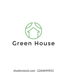 Minimalist leaf house logo design with circle
