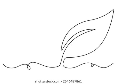 Minimalist leaf icon in continuous line art style vector hand drawn and isolated on white background
