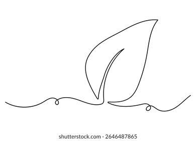 Minimalistisches Blattsymbol in durchgehender Linie Kunststil, Vektorgrafik handgezeichnet und einzeln auf weißem Hintergrund
