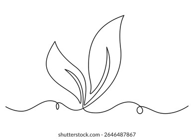 Ícone de folha minimalista em linha contínua arte estilo vetor mão desenhado e isolado no fundo branco
