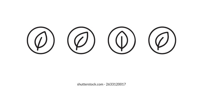 Minimalist leaf icons in black and white circular design.