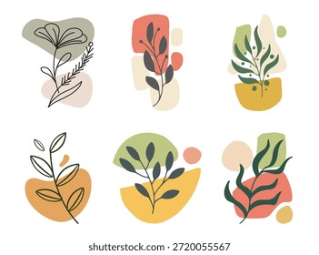 Minimalistische Kunst mit abstrakten Formen. Vektor Boho Nature Icons mit Bio Pastel Blobs für Social Media Story Cover.