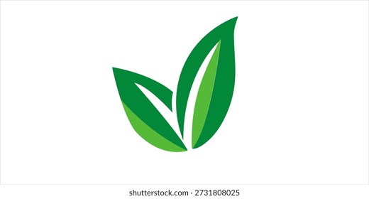 Logotipo de hoja minimalista compuesto por dos hojas superpuestas en tonos verde azulado y verde, sobre fondo blanco