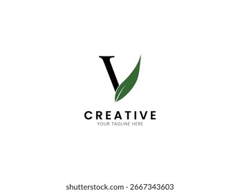 Minimalist leaf logo design with letter V. Luxury logo concept